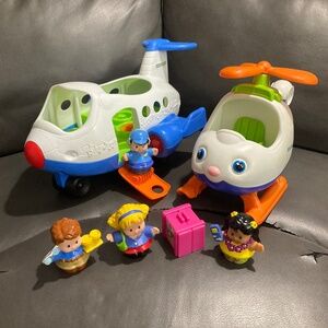 Fisher Price Little People Airplane Plane Jet Lil Movers Helicopter 7 Piece Lot